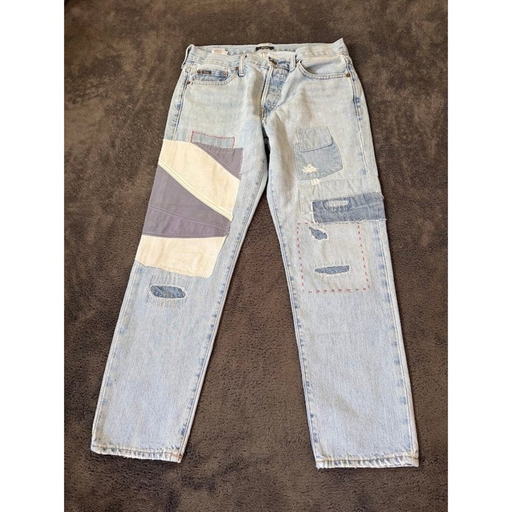 Polo Ralph Lauren Avery Boyfriend Patchwork Distressed Jeans Light Wash 30X26